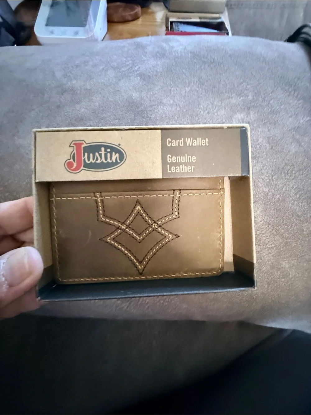 Justin Boots Brown Genuine Leather Card Wallet with Decorative Stitching